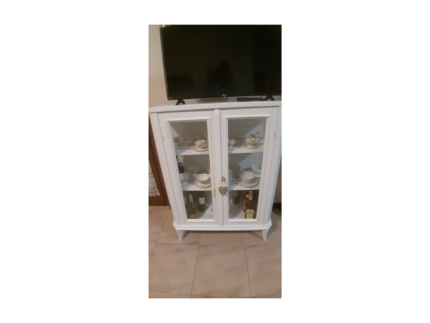 MOBILI 2G - VETRINA IN LEGNO SHABBY 2 PORTE BIANCO 96 P.36 H.116 (1462)