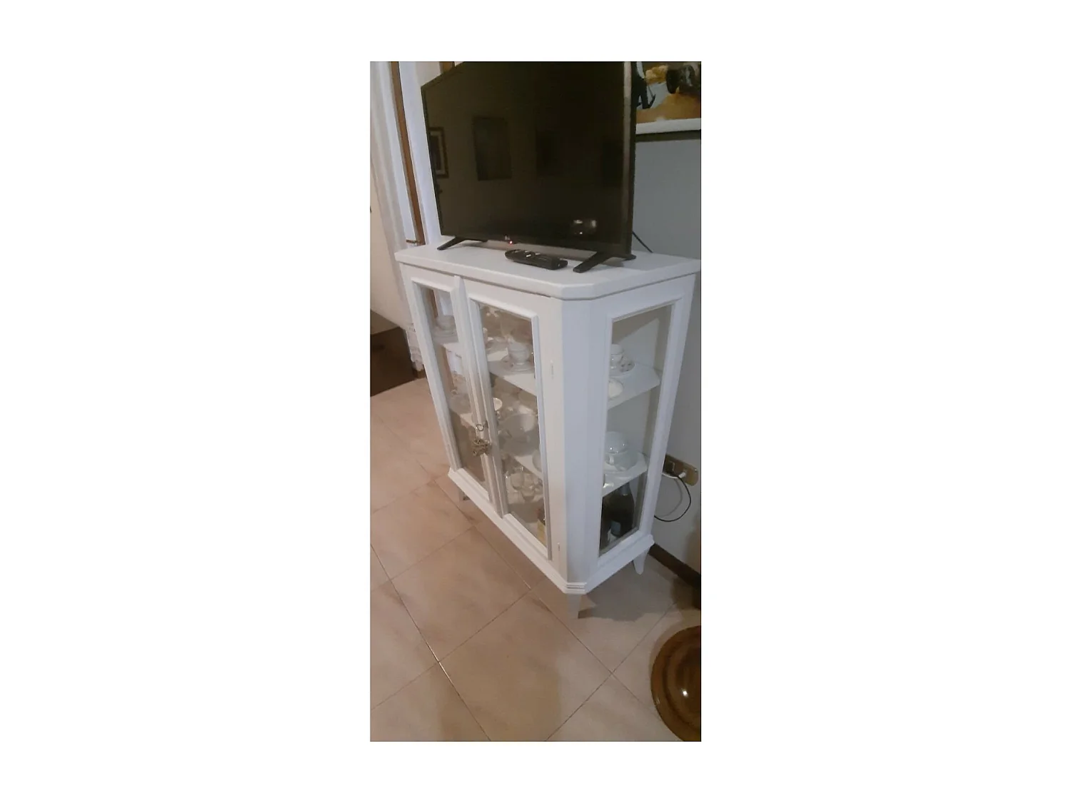 MOBILI 2G - VETRINA IN LEGNO SHABBY 2 PORTE BIANCO 96 P.36 H.116 (1462)