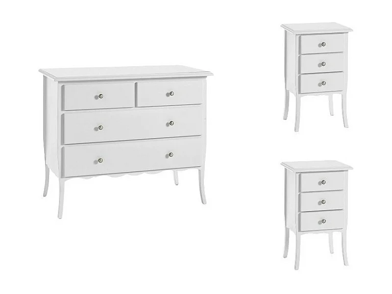 MOBILI 2G - Gruppo 1 Cassettiera 2 Comodini shabby bianco opaco (6068+6069)