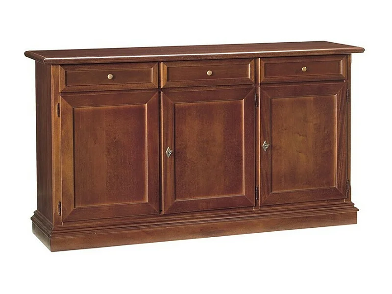 MOBILI 2G - Madia credenza arte povera in legno 3 porte tinta noce 156x42x85 (382)