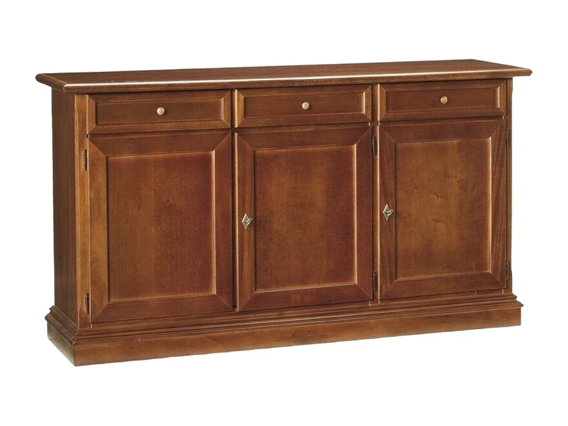 MOBILI 2G - Madia credenza arte povera in legno 3 porte tinta noce 156x42x85 (382)
