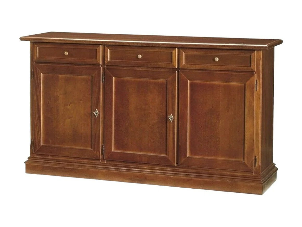MOBILI 2G - Madia credenza arte povera in legno 3 porte tinta noce 156x42x85 (382)