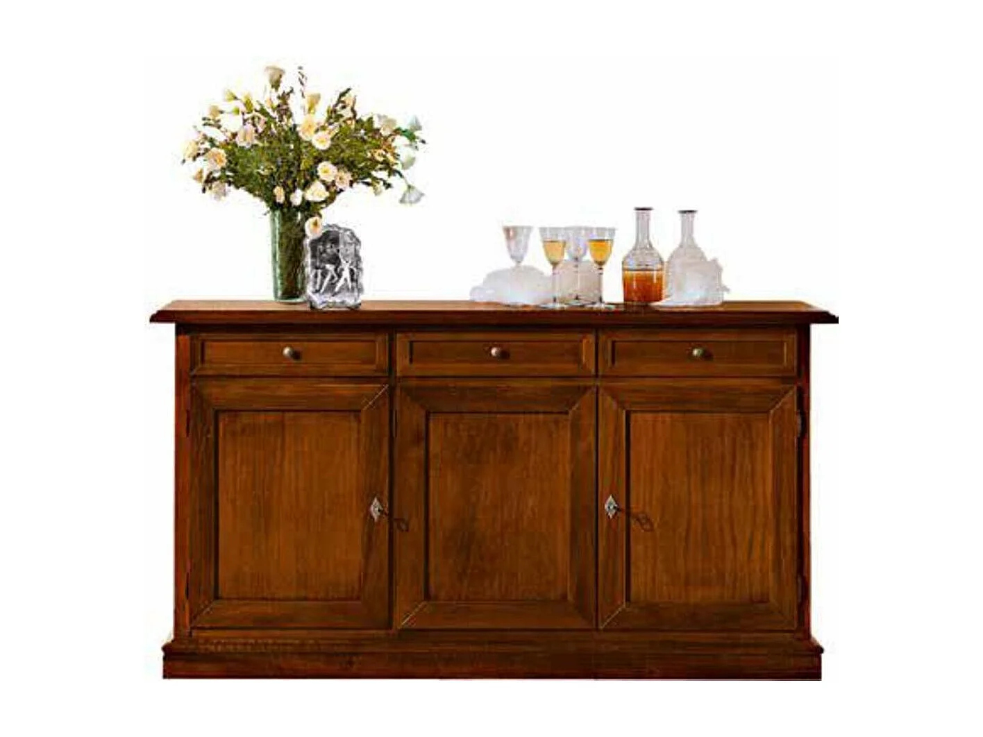 MOBILI 2G - Madia credenza arte povera in legno 3 porte tinta noce 156x42x85 (382)