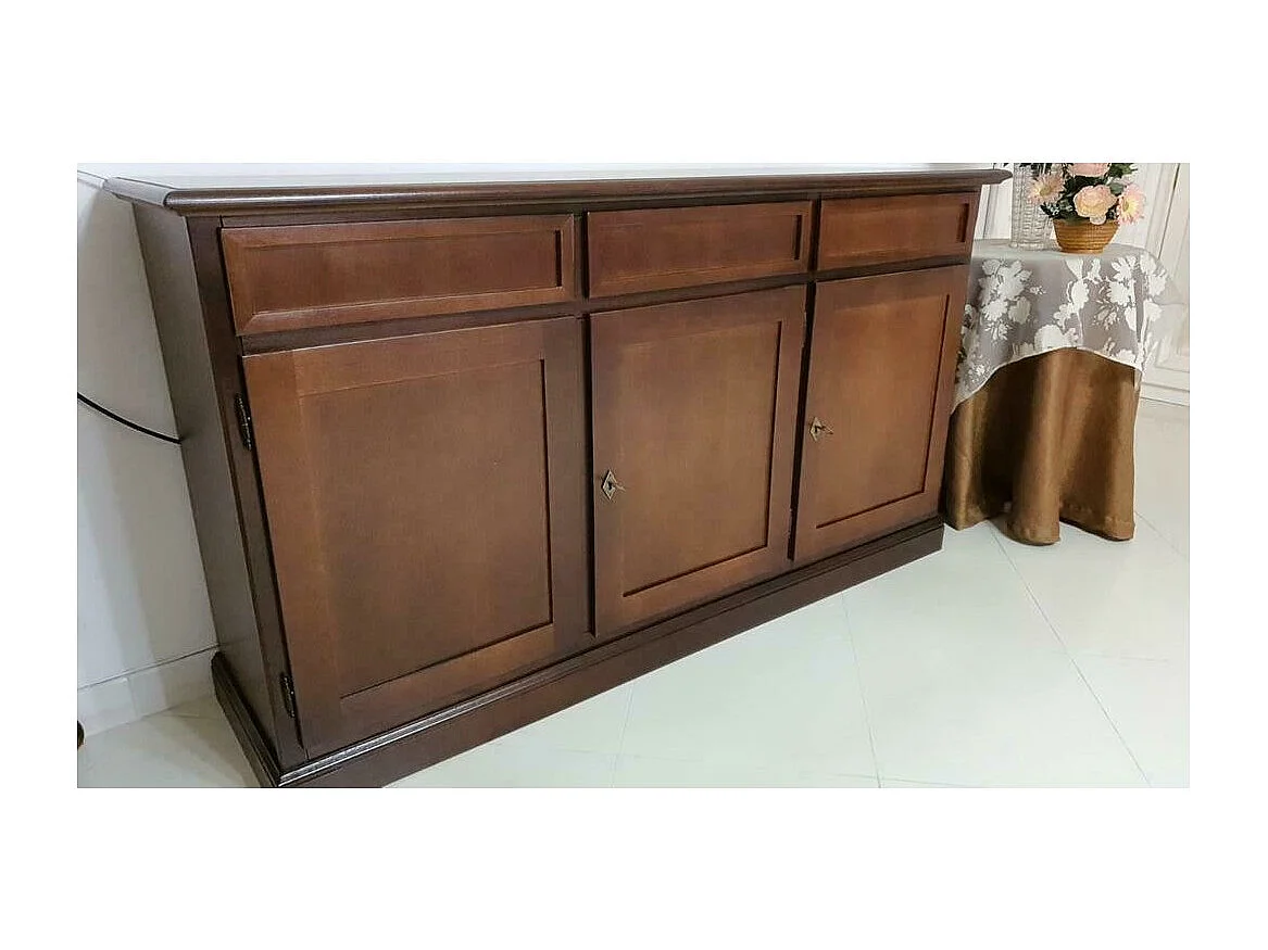 MOBILI 2G - Madia credenza arte povera in legno 3 porte tinta noce 156x42x85 (382)