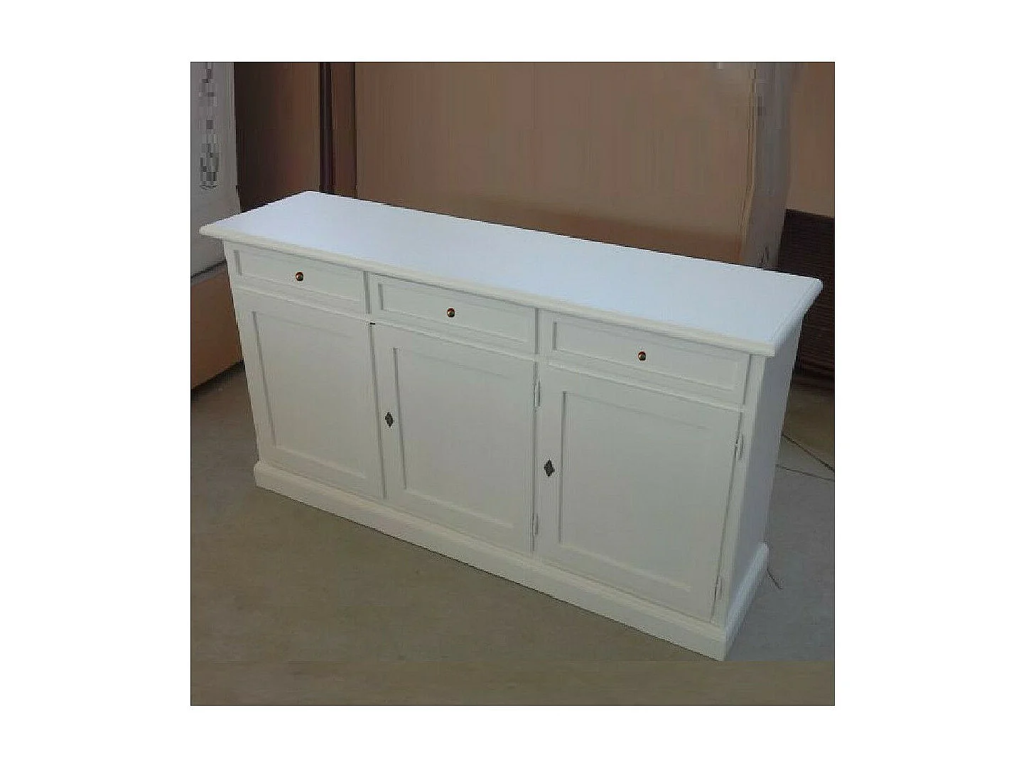 MOBILI 2G - MADIA CREDENZA ARTE POVERA 3 PORTE LEGNO BIANCO 156X42X85 (1382)