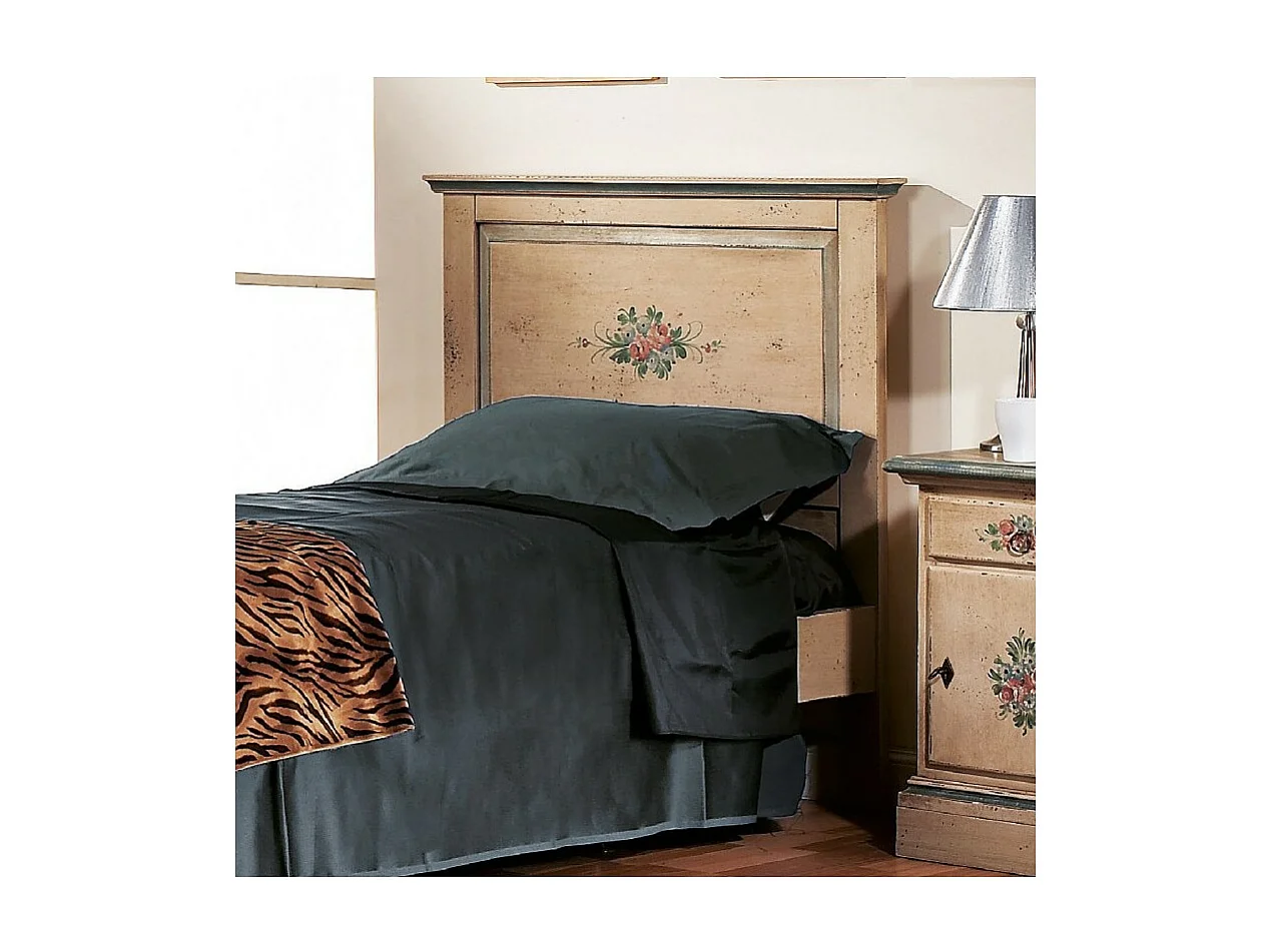 MOBILI 2G - LETTO  DRITTO SINGOLO AVORIO ANTICO FILO AZZURRO IN LEGNO 103x209x110 (1431)