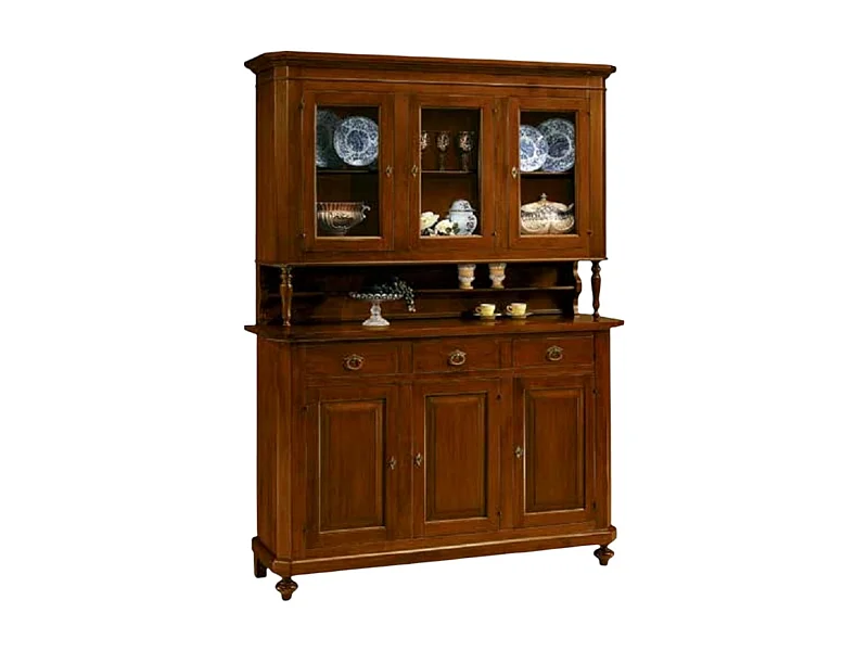 MOBILI 2G - Cristalliera arte povera 3 porte legno tinta noce 150x43x208 (188)