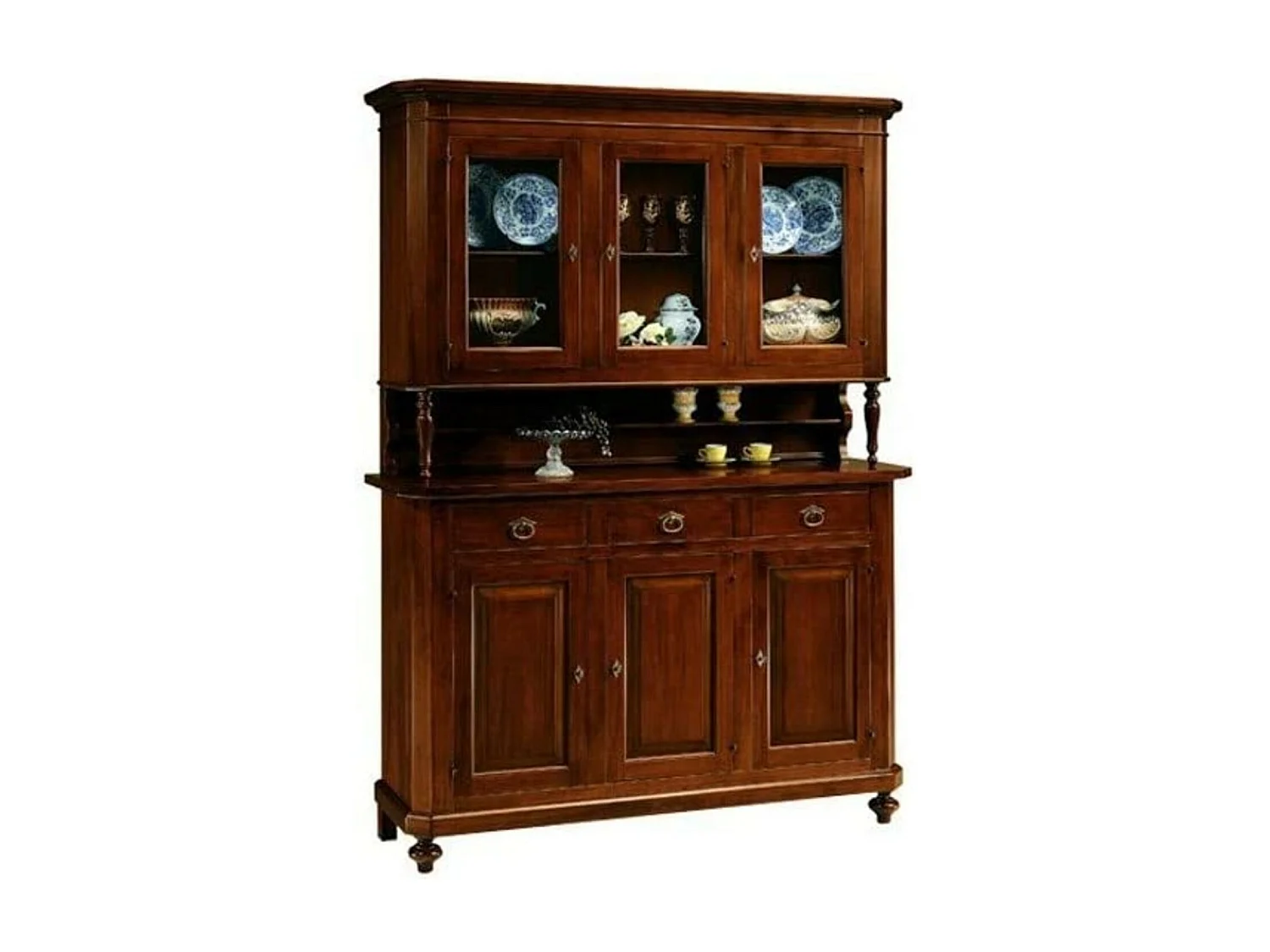 MOBILI 2G - Cristalliera arte povera 3 porte legno tinta noce 150x43x208 (188)