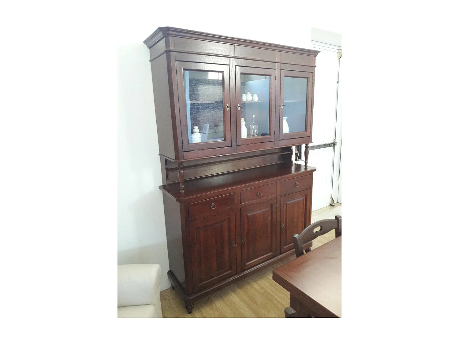 MOBILI 2G - Cristalliera arte povera 3 porte legno tinta noce 150x43x208 (188)