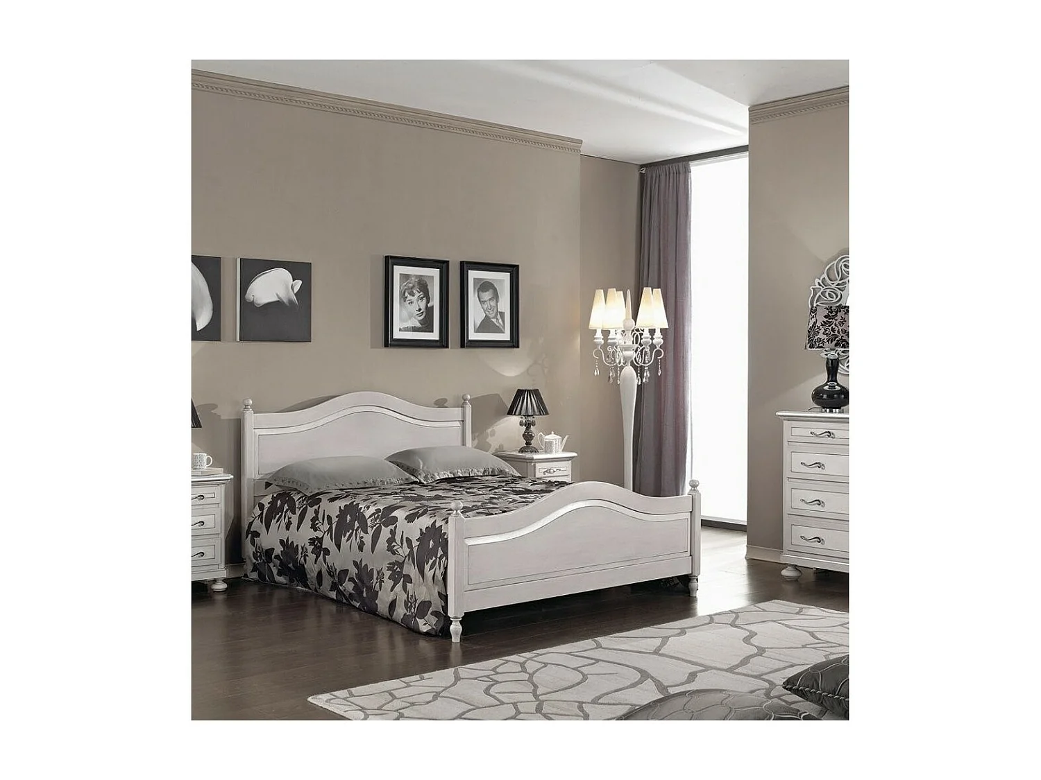 MOBILI 2G - LETTO MATRIMONIALE CLASSICO IN LEGNO GRIGIO TORTORA 173x209x107 (1477)