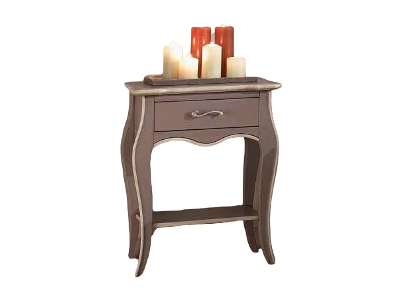 MOBILI 2G - COMODINO 1 CASSETTO 1 RIPIANO LACCATO TORTORA ANTICATO CON PROFILO AVORIO MISURE L.54 P.36 H.69 (1480)