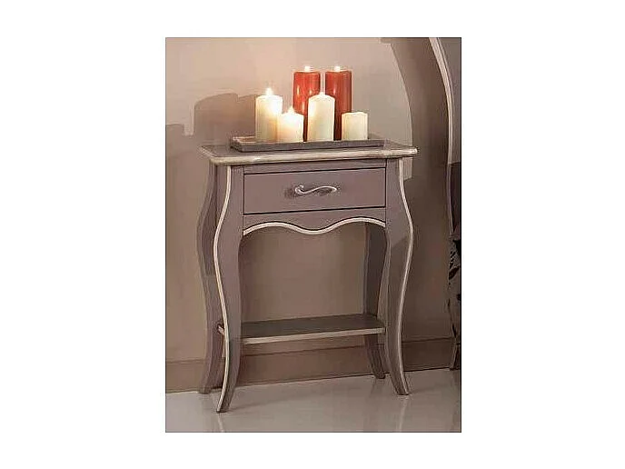 MOBILI 2G - COMODINO 1 CASSETTO 1 RIPIANO LACCATO TORTORA ANTICATO CON PROFILO AVORIO MISURE L.54 P.36 H.69 (1480)