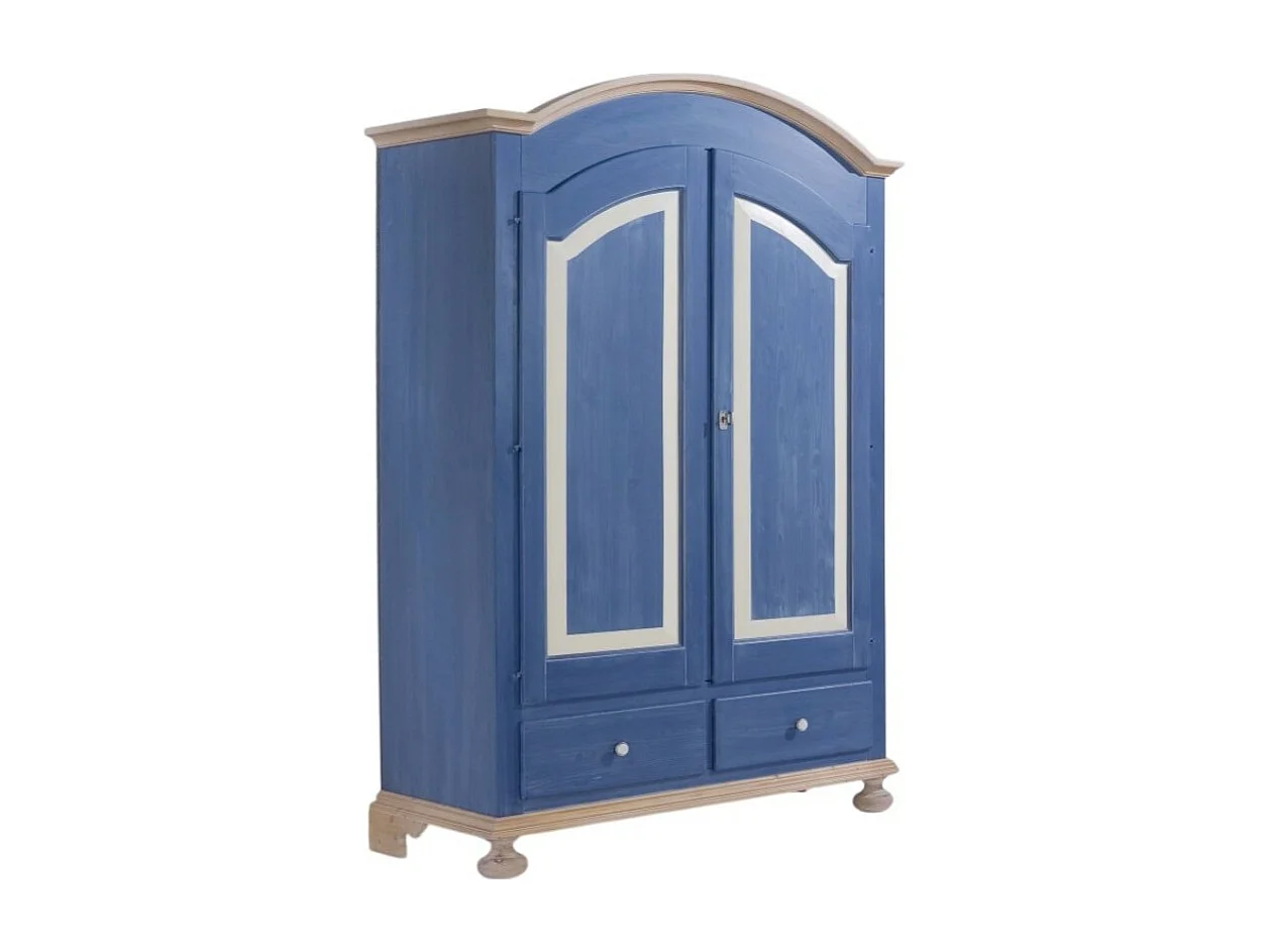 MOBILI 2G - Armadio 2 porte in legno blu e miele shabby 125x60x200 (2202)