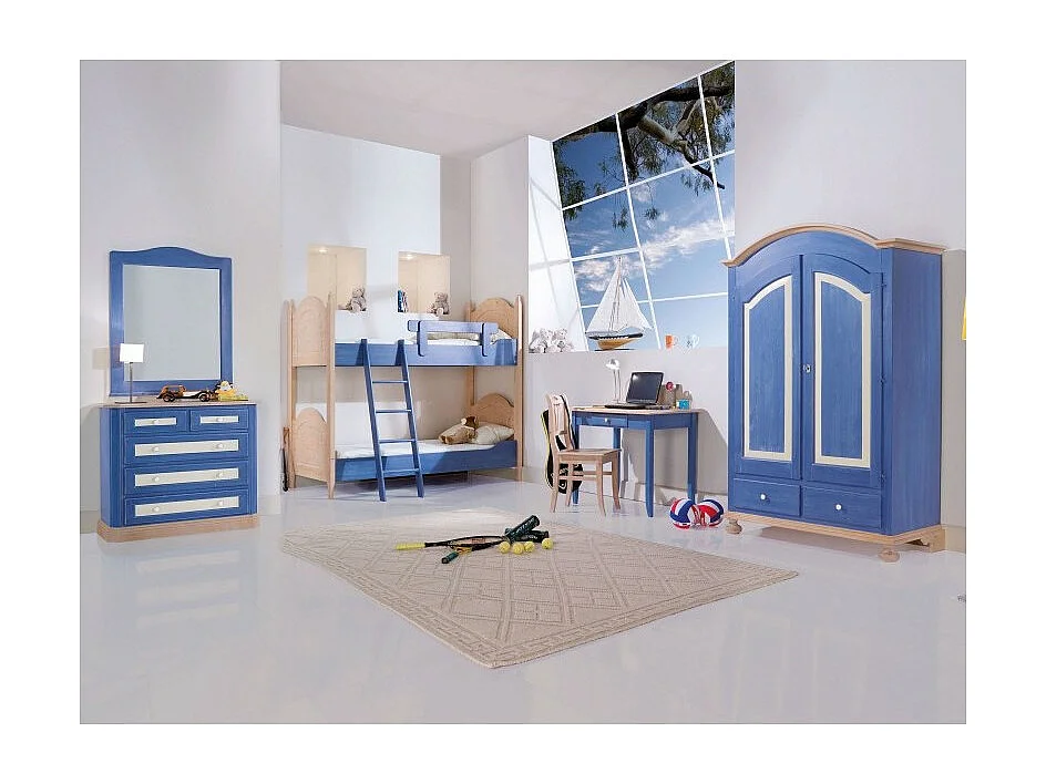 MOBILI 2G - Armadio 2 porte in legno blu e miele shabby 125x60x200 (2202)