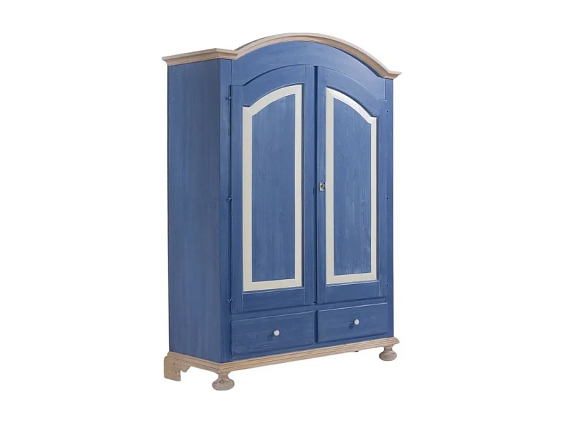 MOBILI 2G - Armadio 2 porte in legno blu e miele shabby 125x60x200 (2202)