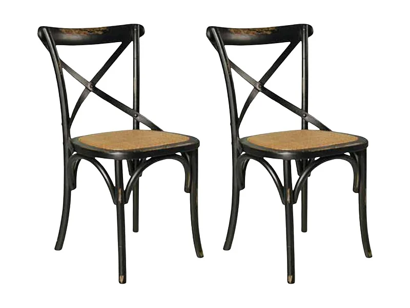 MOBILI 2G - SET 2 Sedie Cross Bistrot  vintage Nero in Olmo seduta rivestita naturale (781)