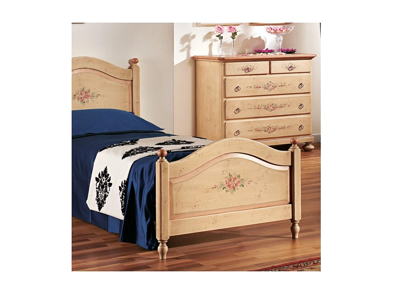 MOBILI 2G - LETTO SAGOMATO SINGOLO AVORIO ANTICO/ROSA IN LEGNO 99x212x112 (1437)