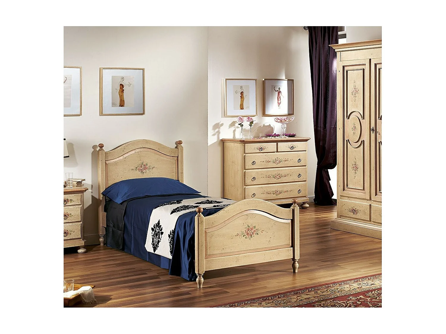 MOBILI 2G - LETTO SAGOMATO SINGOLO AVORIO ANTICO/ROSA IN LEGNO 99x212x112 (1437)
