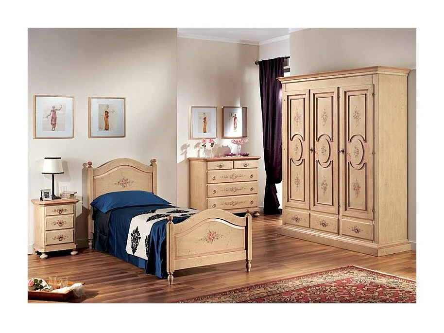 MOBILI 2G - LETTO SAGOMATO SINGOLO AVORIO ANTICO/ROSA IN LEGNO 99x212x112 (1437)