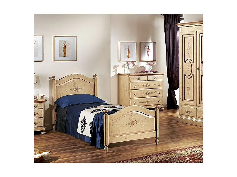 MOBILI 2G - LETTO SAGOMATO SINGOLO AVORIO ANTICO/ROSA IN LEGNO 99x212x112 (1437)