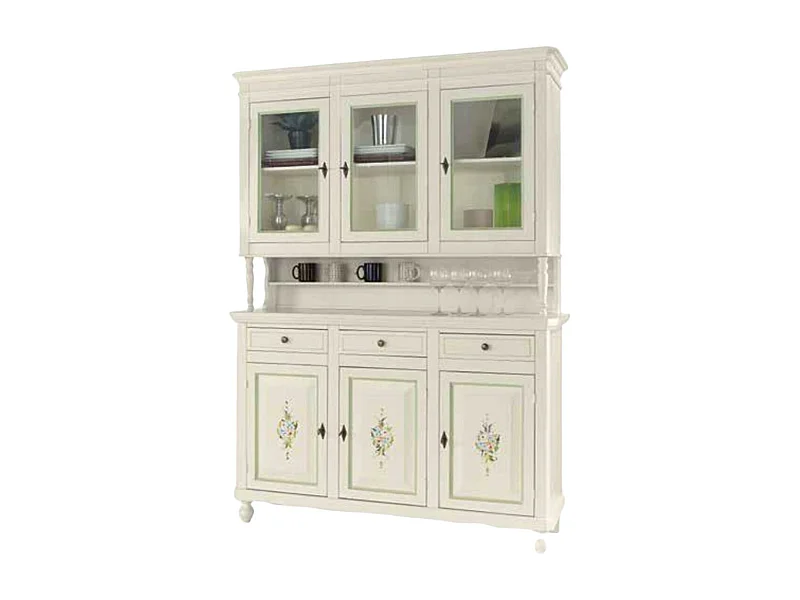 MOBILI 2G - CRISTALLIERA 3 PORTE NAPOLETANA LEGNO BIANCO SPORCO DECORI L.150 P.43 H.208 (492)