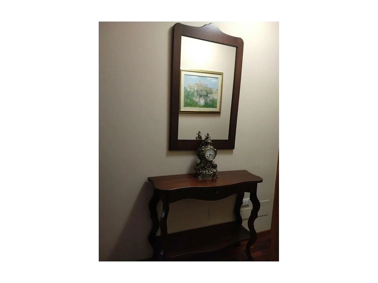 MOBILI 2G - CONSOLLE CON SPECCHIO IN LEGNO TINTA NOCE ARTE POVERA (259+260)