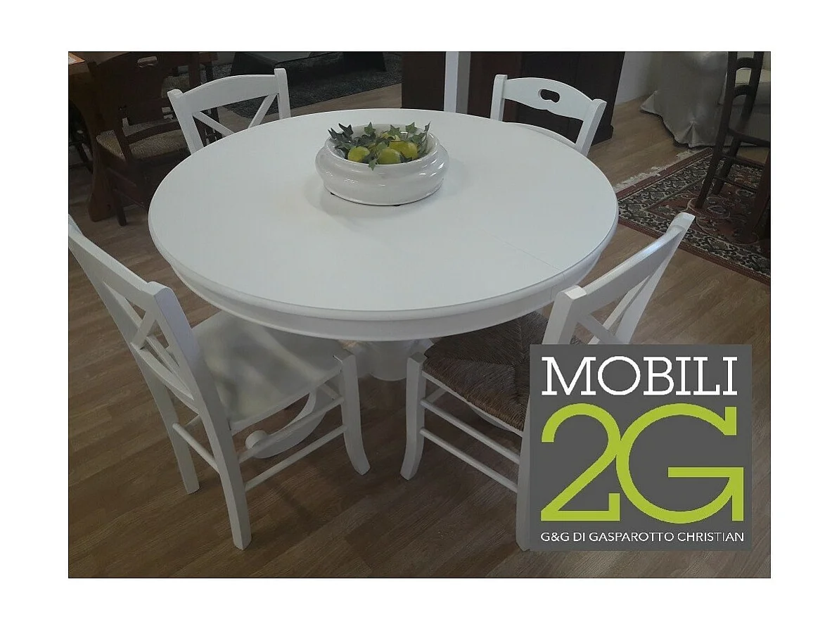 MOBILI 2G - TAVOLO ARTE POVERA ROTONDO COLORE BIANCO OPACO D.100, 1 ALLUNGA 40 CENTIMETRI (1468)