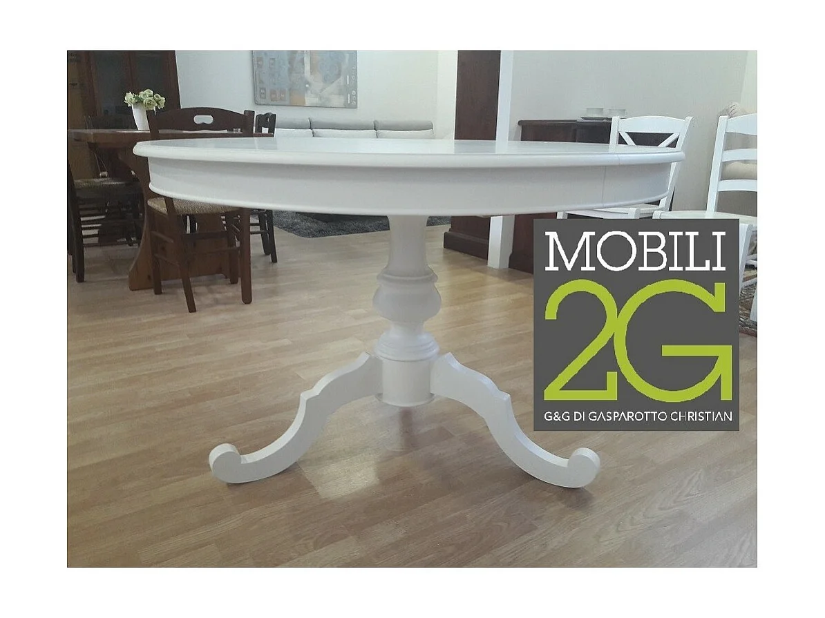 MOBILI 2G - TAVOLO ARTE POVERA ROTONDO COLORE BIANCO OPACO D.100, 1 ALLUNGA 40 CENTIMETRI (1468)