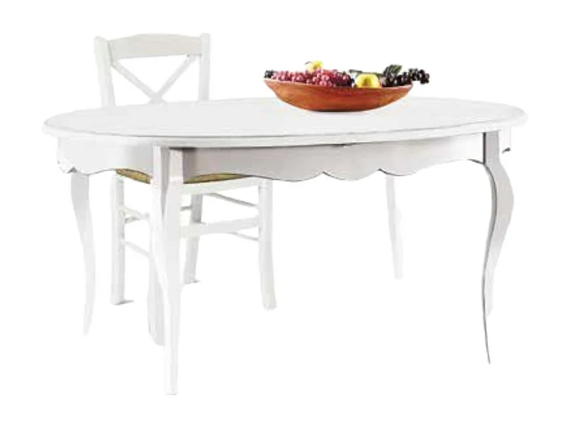 MOBILI 2G - TAVOLO OVALE CLASSICO ALLUNGABILE BIANCO OPACO L.160 X P.110 (1289)