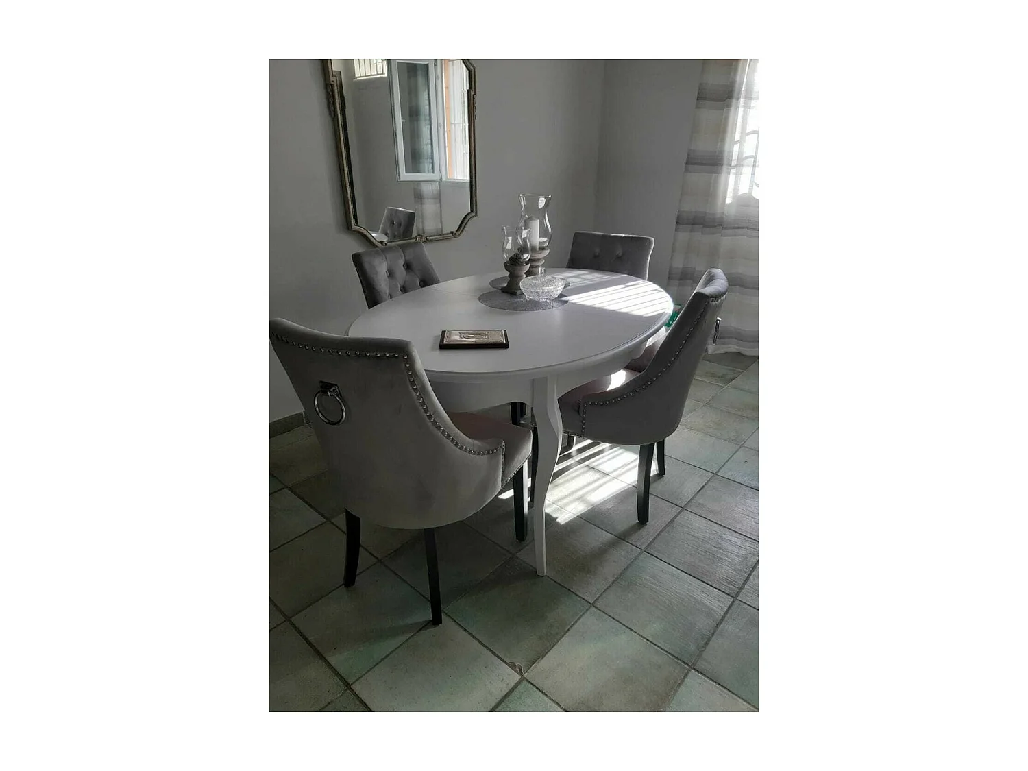 MOBILI 2G - TAVOLO OVALE CLASSICO ALLUNGABILE BIANCO OPACO L.160 X P.110 (1289)