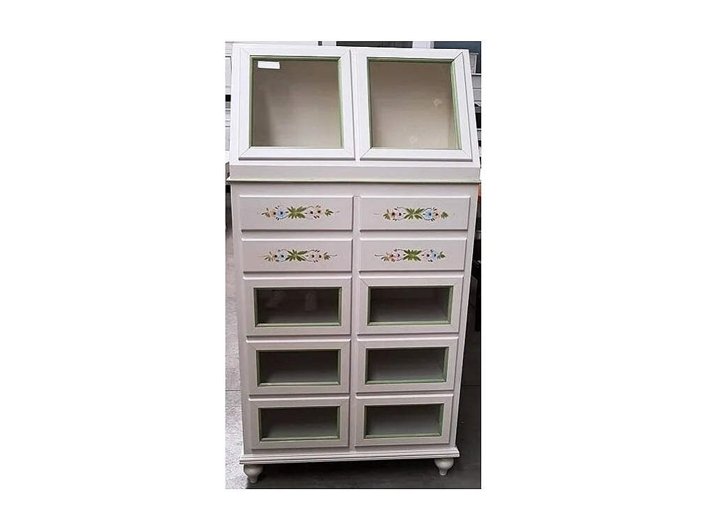 MOBILI 2G - DISPENSA 10 CASSETTI 2 ANTE LEGNO BIANCO SPORCO E PROFILI VERDI 80X42X153 (501)