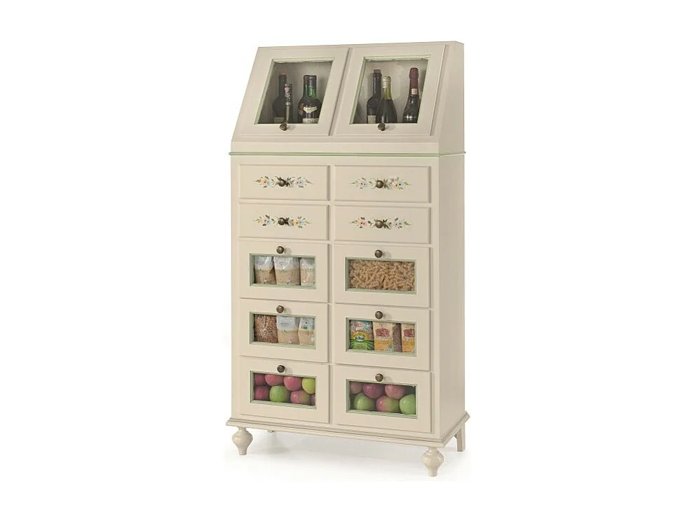 MOBILI 2G - DISPENSA 10 CASSETTI 2 ANTE LEGNO BIANCO SPORCO E PROFILI VERDI 80X42X153 (501)