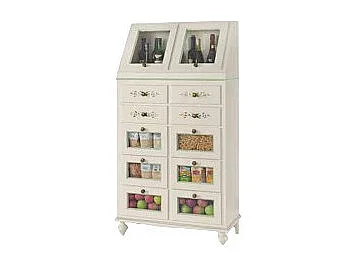 MOBILI 2G - DISPENSA 10 CASSETTI 2 ANTE LEGNO BIANCO SPORCO E PROFILI VERDI 80X42X153 (501)