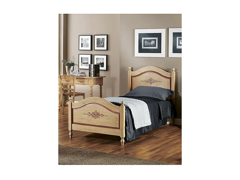 MOBILI 2G - LETTO SAGOMATO SINGOLO AVORIO ANTICO FILO ROSSO IN LEGNO 99x212x112 (1425)