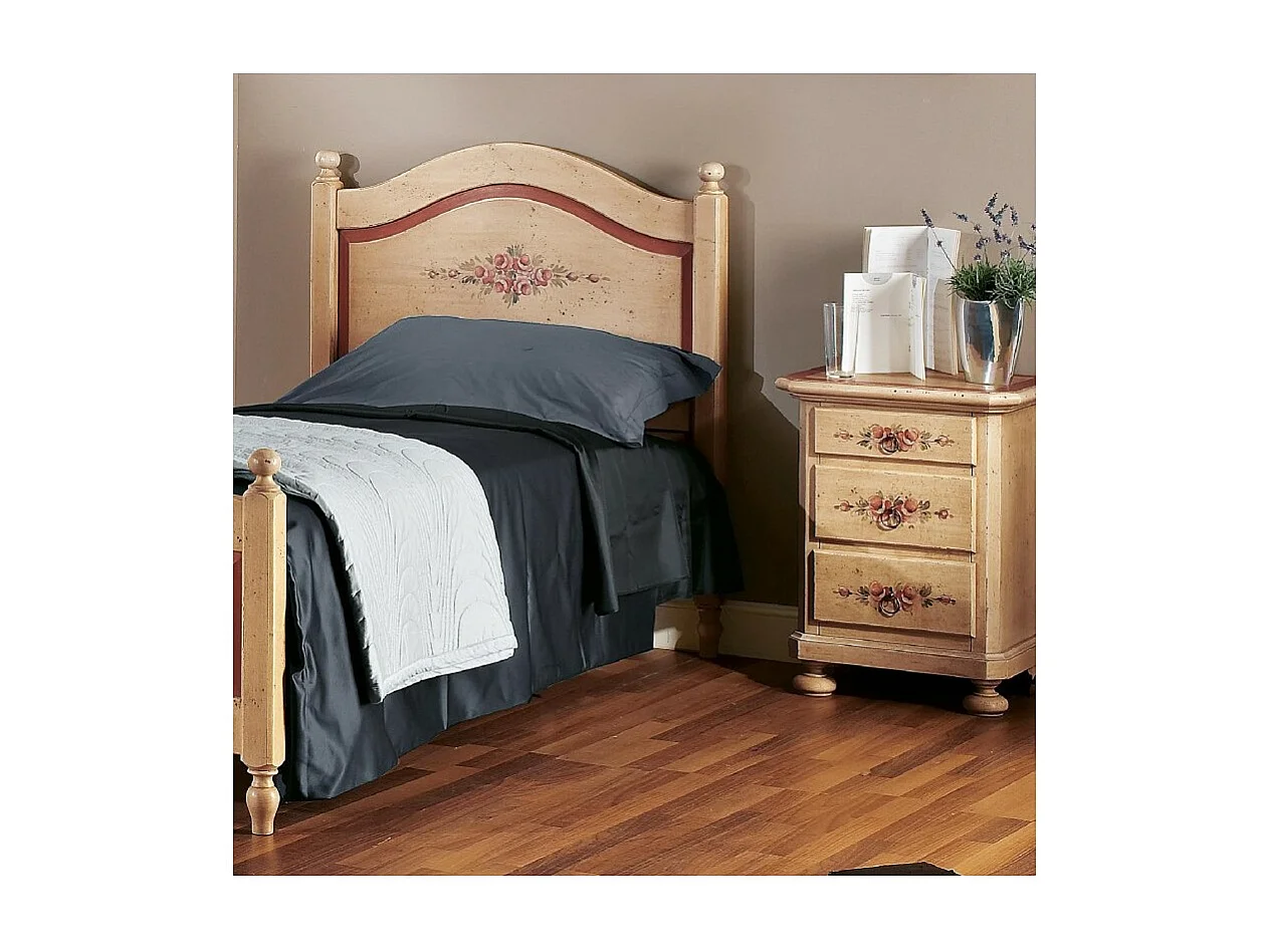 MOBILI 2G - LETTO SAGOMATO SINGOLO AVORIO ANTICO FILO ROSSO IN LEGNO 99x212x112 (1425)