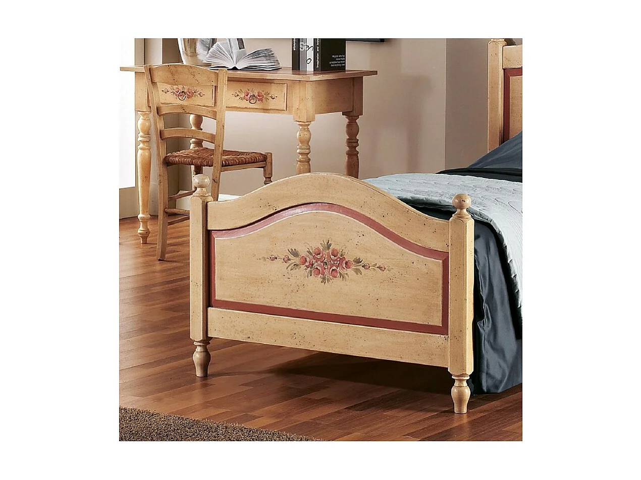 MOBILI 2G - LETTO SAGOMATO SINGOLO AVORIO ANTICO FILO ROSSO IN LEGNO 99x212x112 (1425)