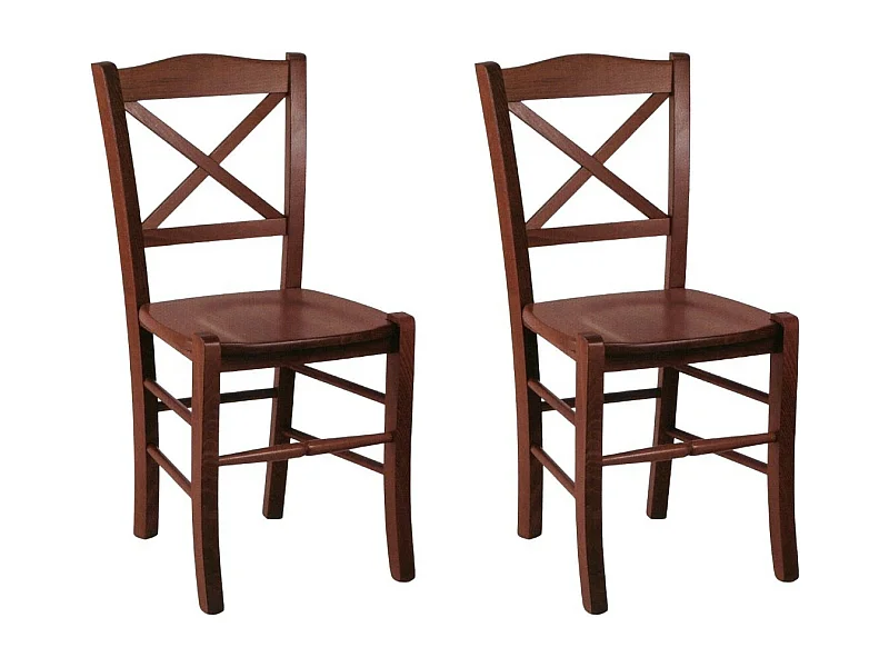 MOBILI 2G - SET 2 SEDIE CROCE LEGNO TINTA NOCE SEDUTA LEGNO (760)