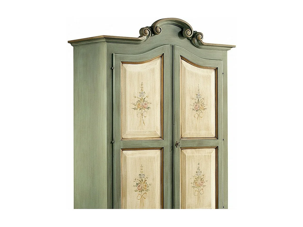 MOBILI 2G - ARMADIO IN LEGNO SHABBY VERDE AVORIO E FILO ECRU' 122X60X204 (1313)