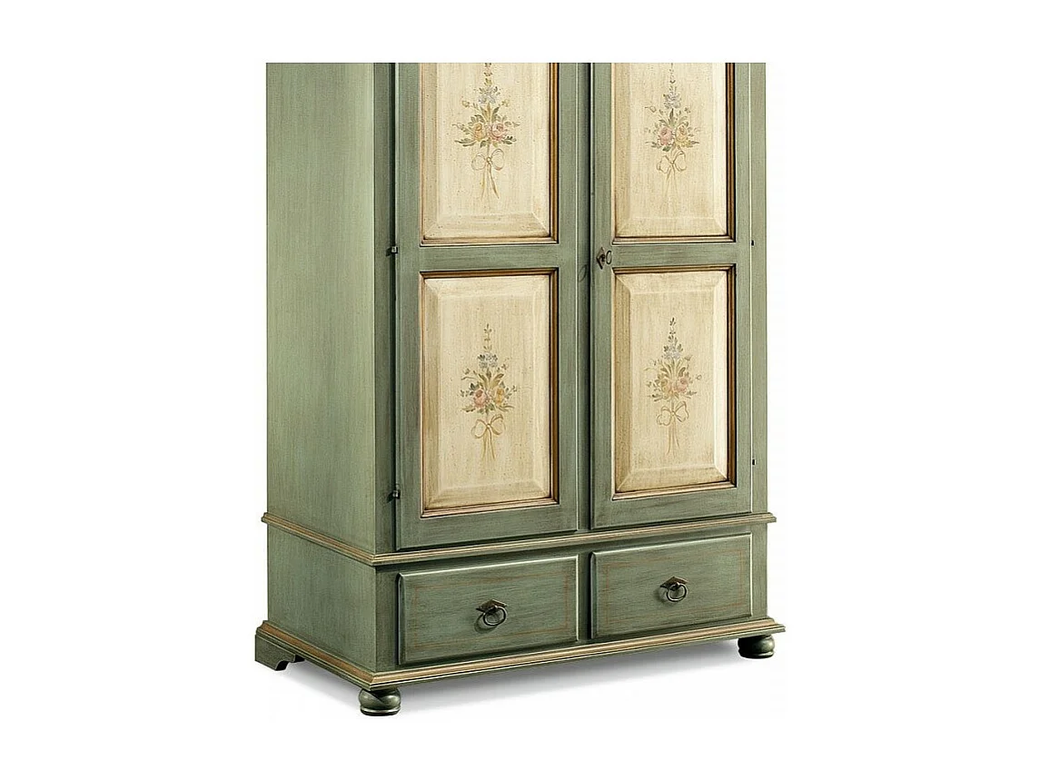 MOBILI 2G - ARMADIO IN LEGNO SHABBY VERDE AVORIO E FILO ECRU' 122X60X204 (1313)
