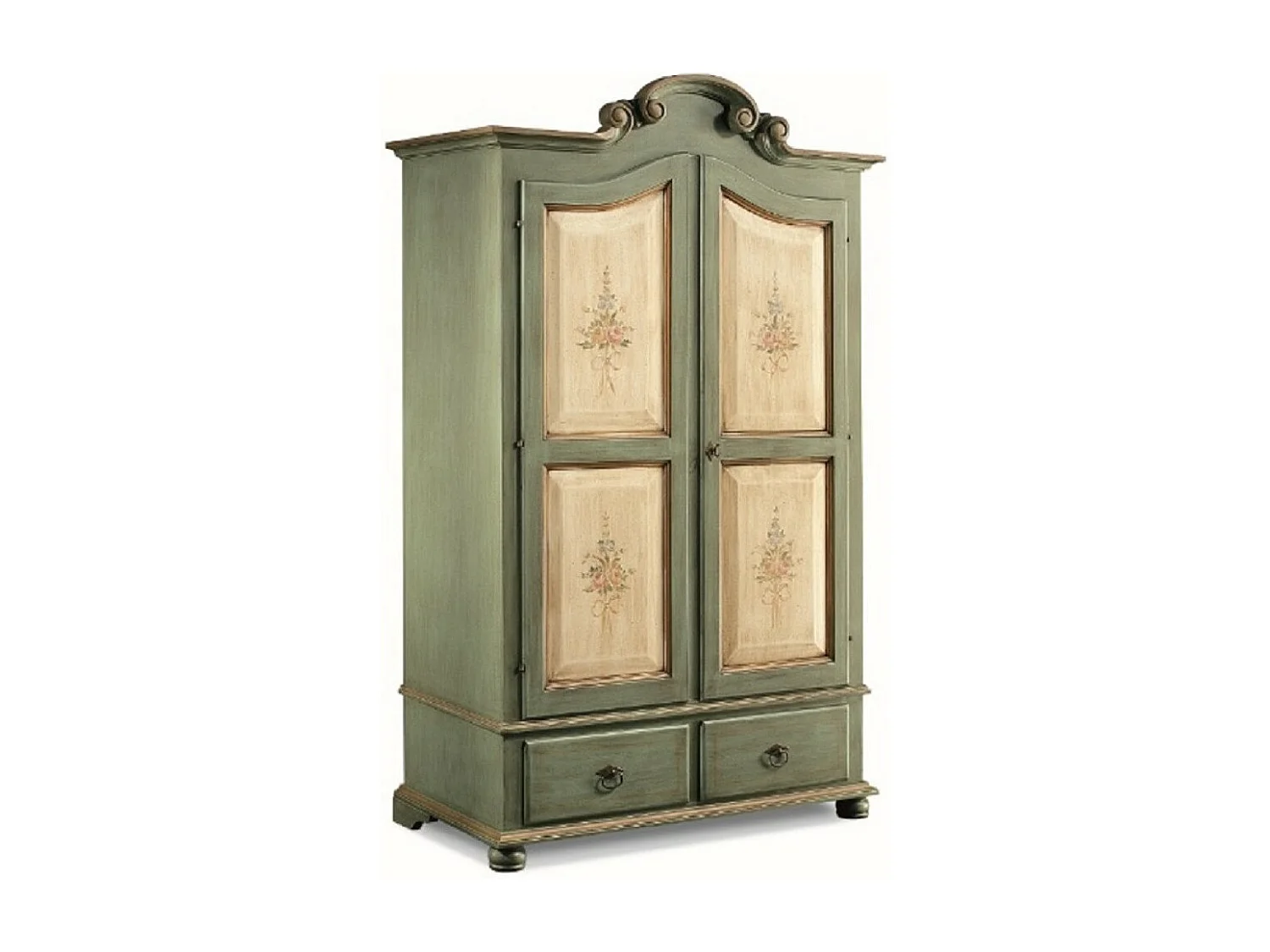 MOBILI 2G - ARMADIO IN LEGNO SHABBY VERDE AVORIO E FILO ECRU' 122X60X204 (1313)