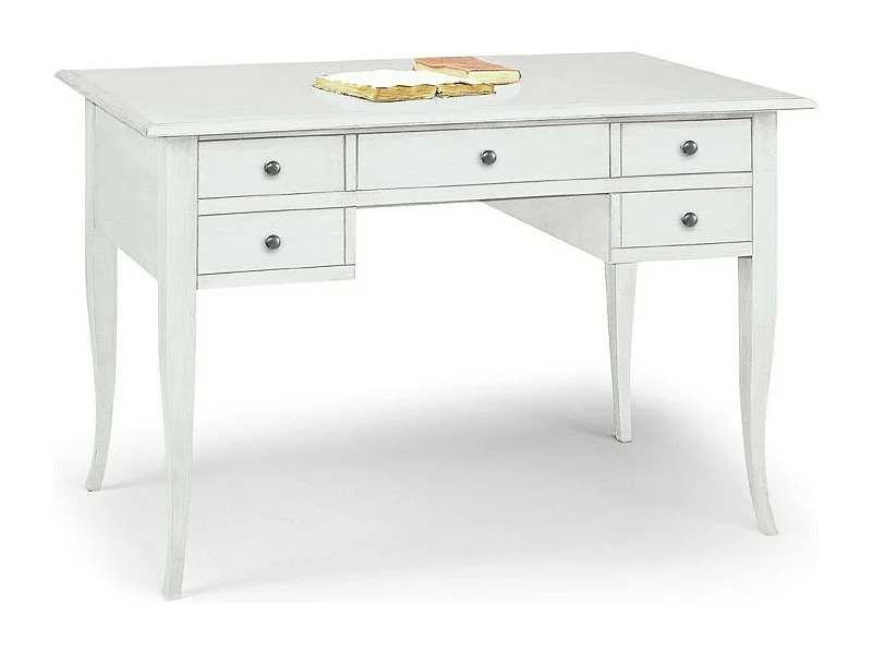 MOBILI 2G - SCRIVANIA ARTE POVERA 5 CASSETTI LEGNO BIANCO 130x65x81 (1110)