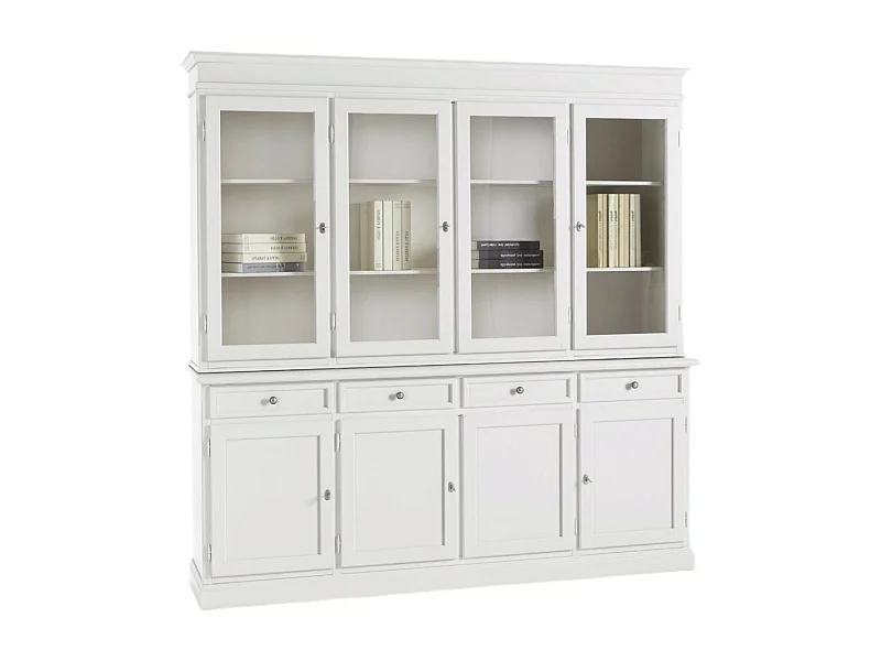 MOBILI 2G - CRISTALLIERA CLASSICA IN LEGNO 4 PORTE BIANCO SPORCO 203x42x203