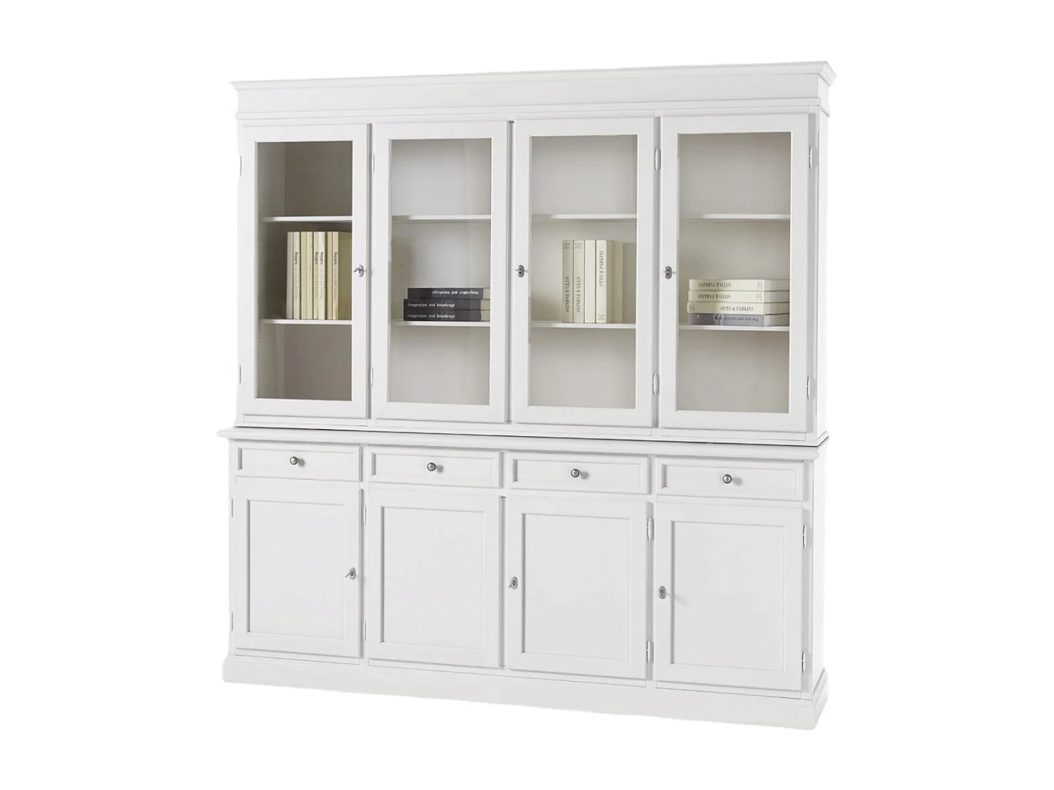 MOBILI 2G - CRISTALLIERA CLASSICA IN LEGNO 4 PORTE BIANCO SPORCO 203x42x203