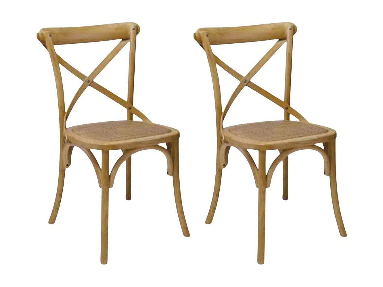 MOBILI 2G - SET 2 Sedie Cross Bistrot shabby vintage legno Olmo seduta rivestita Rattan naturale (914)