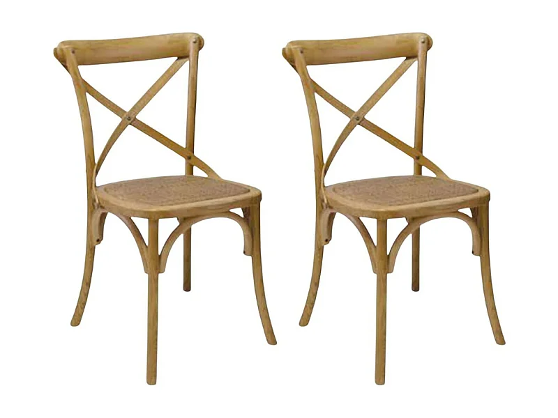 MOBILI 2G - SET 2 Sedie Cross Bistrot shabby vintage legno Olmo seduta rivestita Rattan naturale (914)