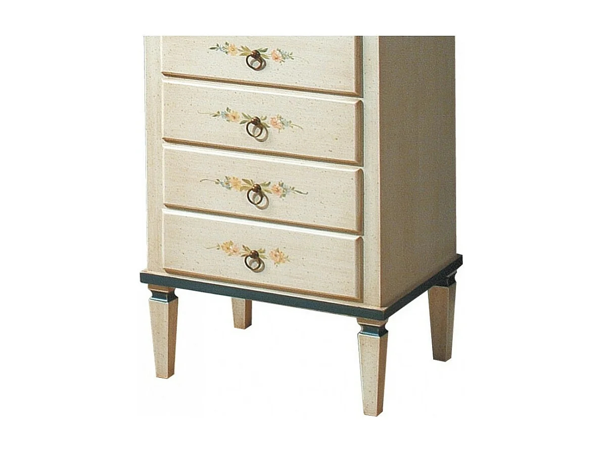 MOBILI 2G - Cassettiera 7 cassetti in legno arte povera laccato bianco con profili blu e decori L.49 x P.37 H.106 (1345)