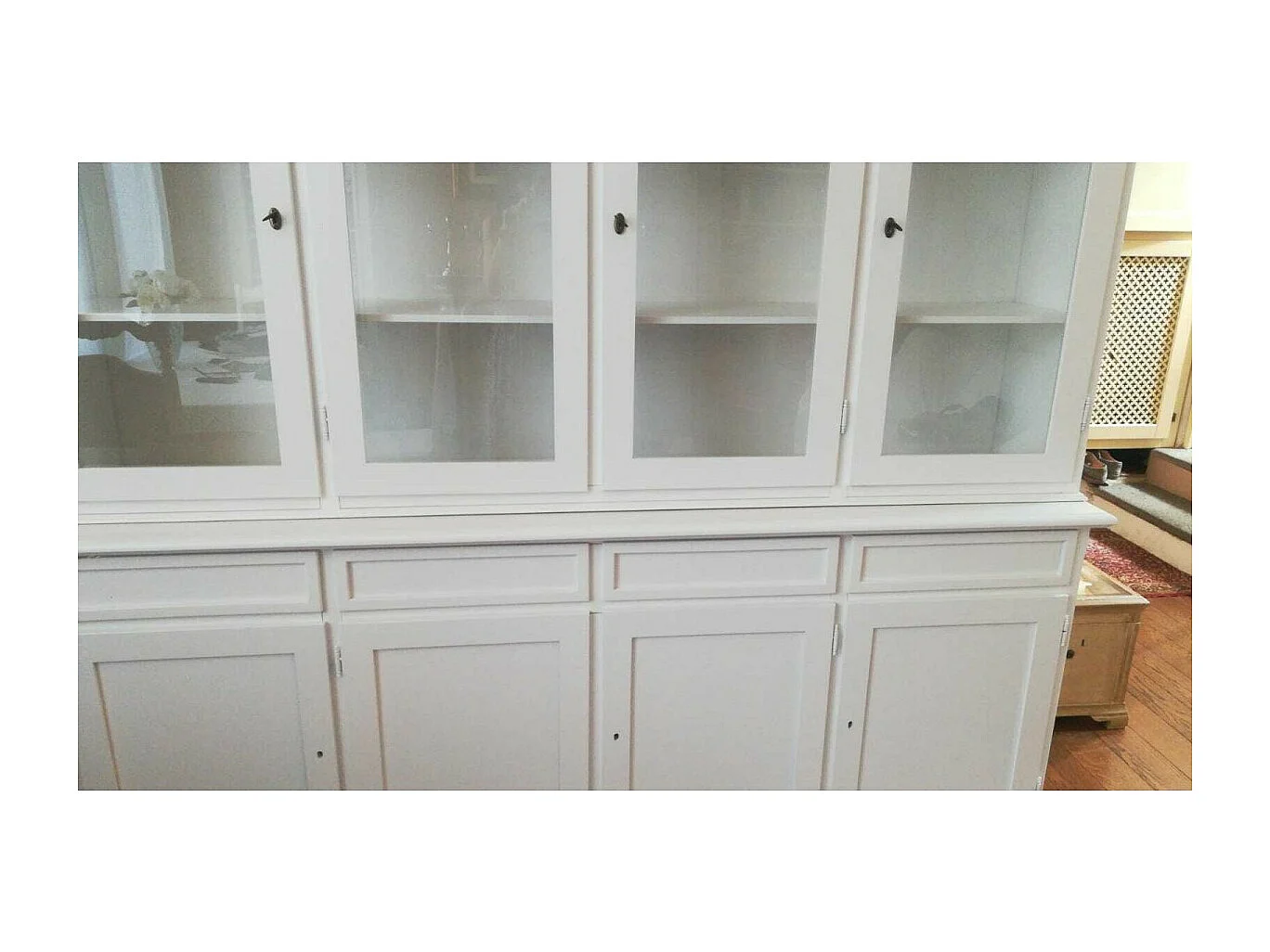 MOBILI 2G - CRISTALLIERA CLASSICA 4 PORTE IN LEGNO SHABBY BIANCO 205X42X205 (1379)