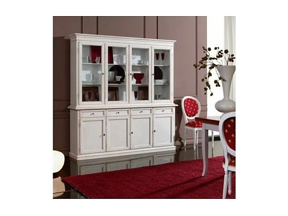 MOBILI 2G - CRISTALLIERA CLASSICA 4 PORTE IN LEGNO SHABBY BIANCO 205X42X205 (1379)