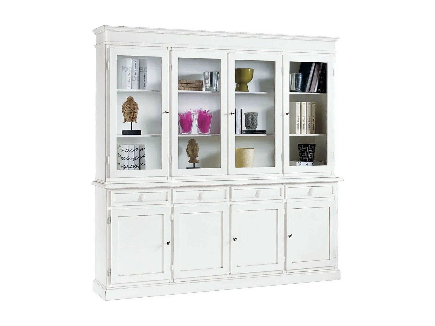 MOBILI 2G - CRISTALLIERA CLASSICA 4 PORTE IN LEGNO SHABBY BIANCO 205X42X205 (1379)