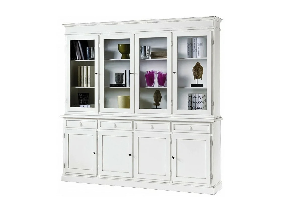 MOBILI 2G - CRISTALLIERA CLASSICA 4 PORTE IN LEGNO SHABBY BIANCO 205X42X205 (1379)